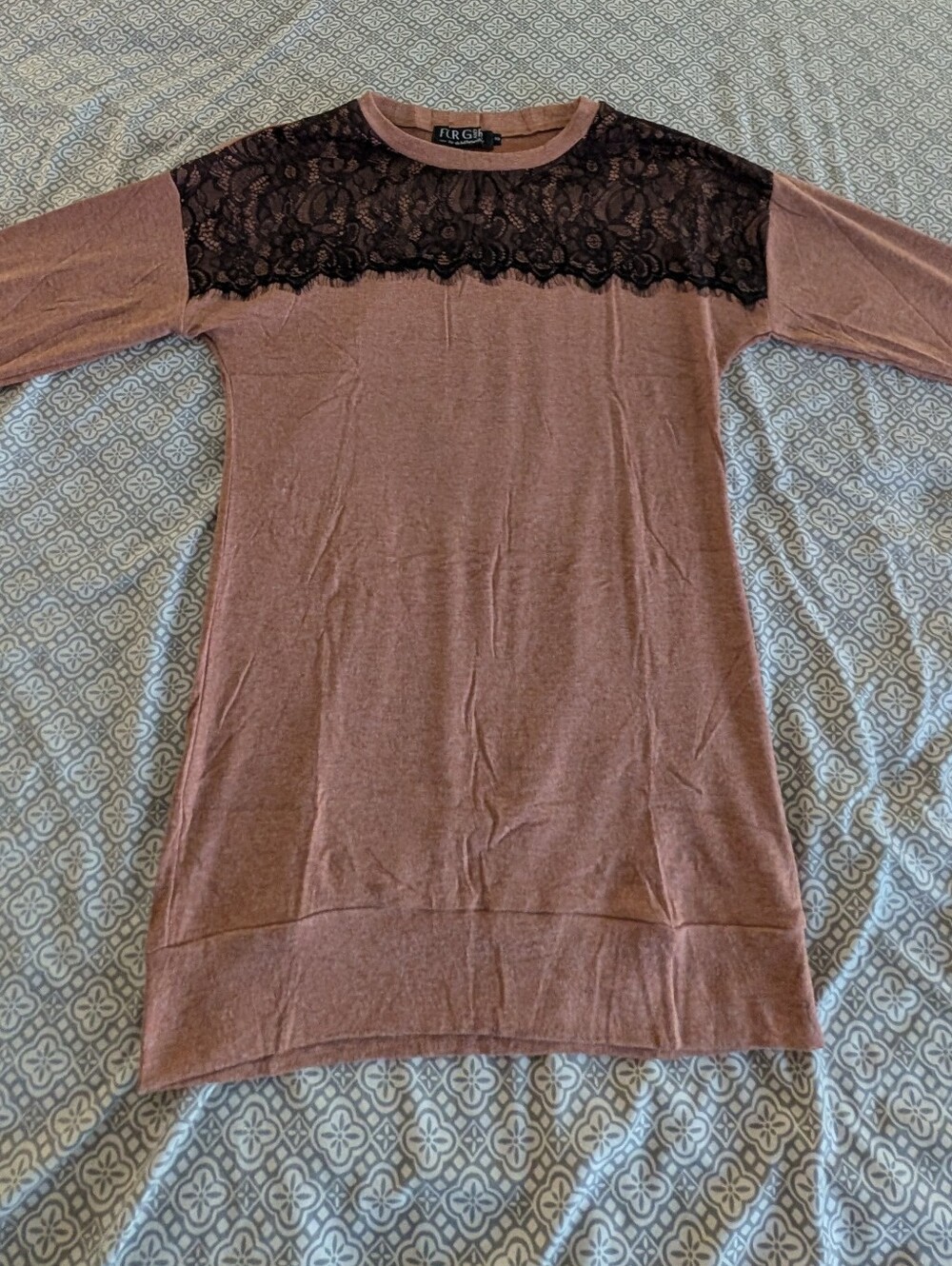 Dusty Rose Color Long Sleeve Shirt With Lace Front Size S